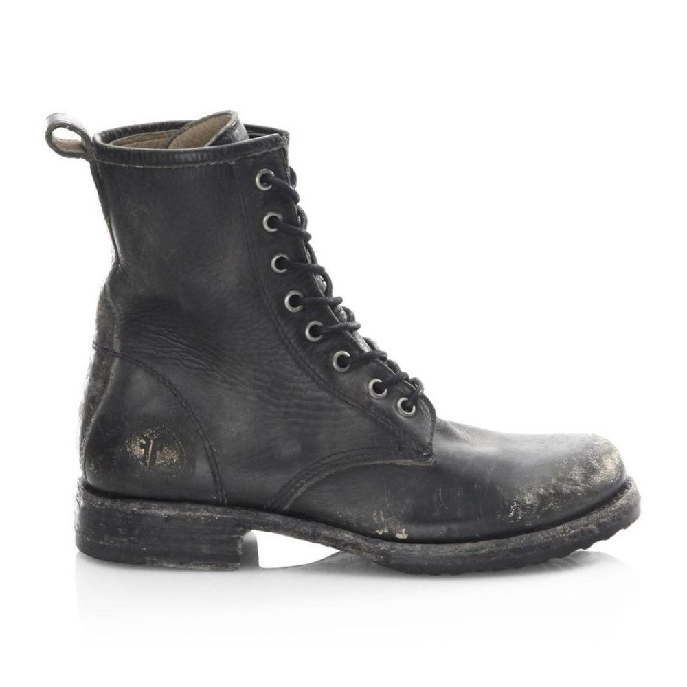 Women's Black Veronica Distressed Leather Combat Boots